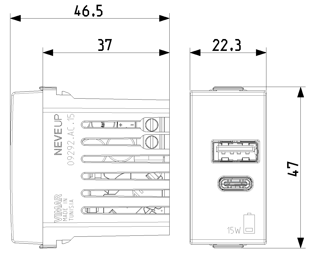 Vimar Neve Up 09292.AC.15 A+C USB Prizi 15W 5V 1M Beyaz