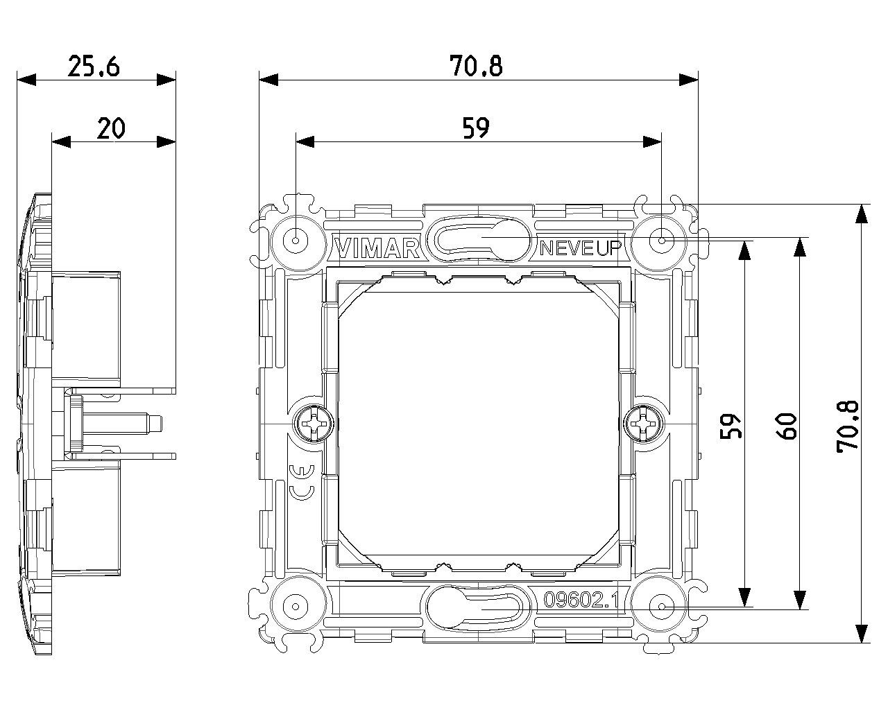 Vimar Neve Up 09602.1 2M Taşıyıcı +Tırnaklı 71 MM