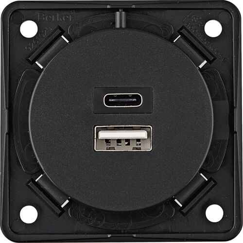 Berker İntegro Type C + Usb Şarj Soketi Siyah