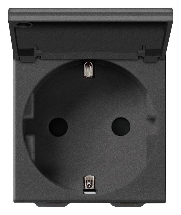 Vimar Neve Up 09208.C.CM 2P+E 16A DE Kapaklı Topraklı Priz Karbon Siyah