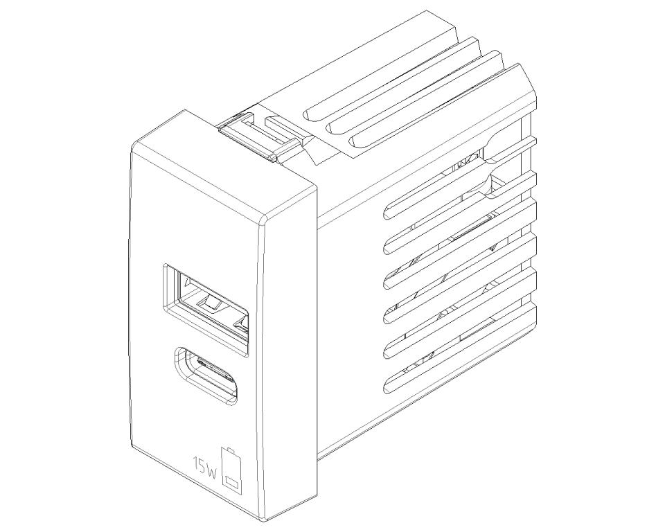 Vimar Neve Up 09292.AC.15.CM A+C USB Priz 15W 5V 1M Mat Karbon