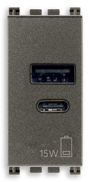 Vimar Arke 19292.AC.15.M A+C USB Prizi 15W 5V 1M Metal