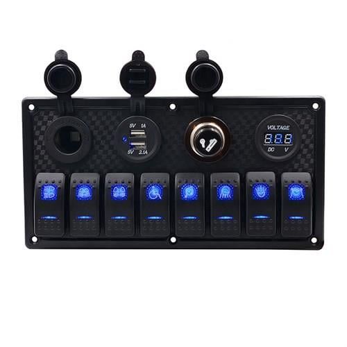 Switch Panel 8 li Çakmaklık Usb Çakmak Voltmetre Mavi