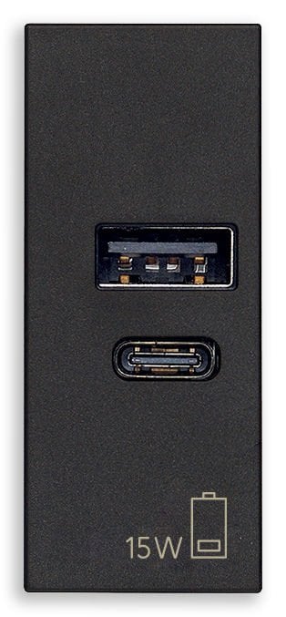 Vimar Linea 30292.AC15G A+C USB Prizi 15W 5V 1M Siyah