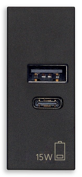 Vimar Linea 30292.AC15G A+C USB Prizi 15W 5V 1M Siyah