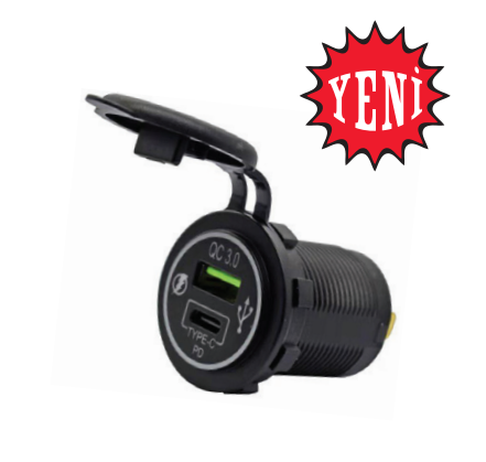 USB Soketi 12-24 Volt  1 USB + 1 Type C